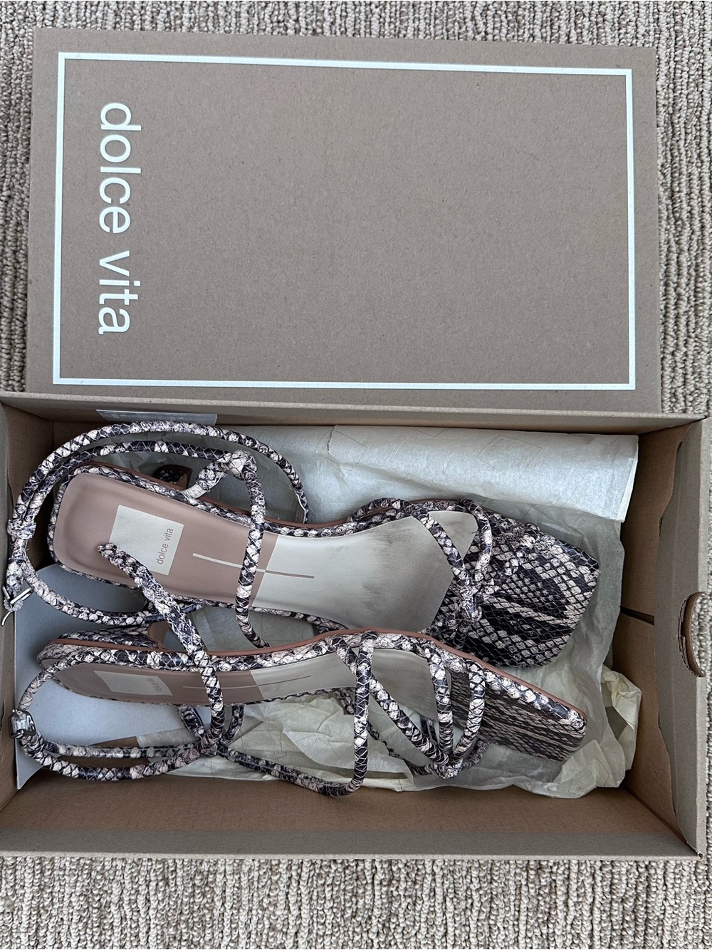 Dolce Vita Women's Snakeskin Strappy Sandals with Kitten Heel